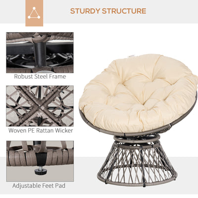 Outsunny 360° Swivel Rattan Moon Bowl Chair Round Lounge Garden Wicker Basket Seat with Padded Cushion Oversized for Outdoor Indoor, Beige 
