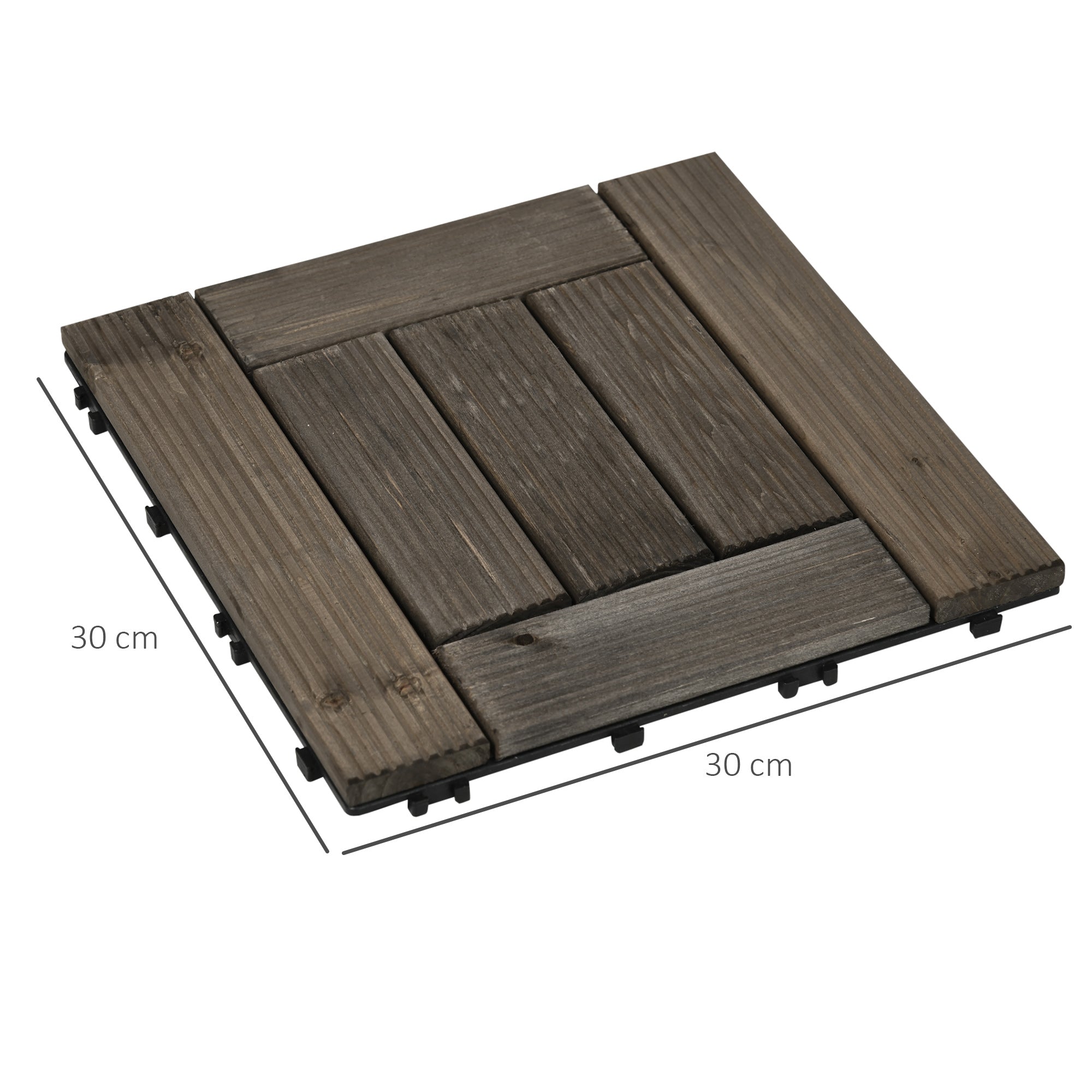 Outsunny 27 Pcs Wooden Interlocking Decking Tiles, 30 x 30 cm Outdoor Flooring Tiles, 2.5\'e3\'8e\'a1 per Pack, for Patio, Balcony, Terrace, Hot Tub, Charcoal Grey