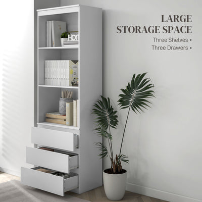 HOMCOM 180cm Tall Bookcase, with Shelves and Drawers - White 