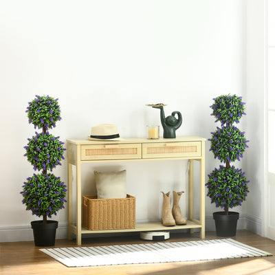 HOMCOM Set of 2 Artificial Plants, Lavender Flowers Ball Trees with Pot, for Home Indoor Outdoor Decor, 110cm 