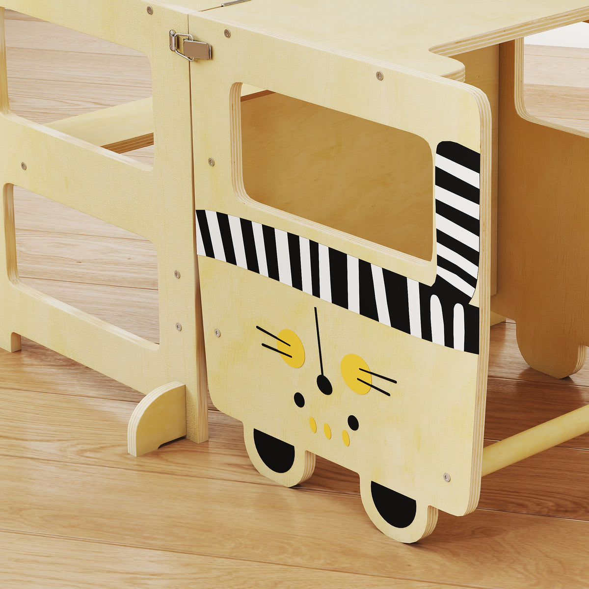 AIYAPLAY Toddler Step Stool, Standing Tower with Chalkboard, 3-in-1 Cat-Shaped Step Stool for Kitchen Counter, Natural 