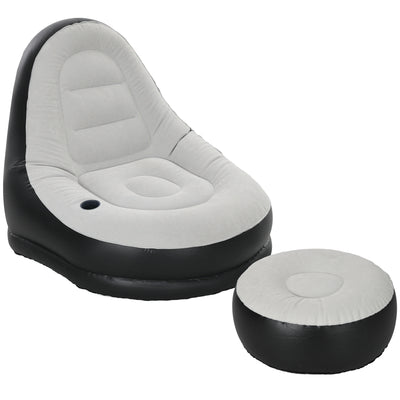Outsunny Inflatable Sofa Chair and Foot Stool Set with Cup Holder, for Gaming, Reading and Movie Watching, Grey 