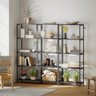 HOMCOM 5-Tier Bookshelf, Industrial Bookcase with Metal Frame - Dark Grey and Black 