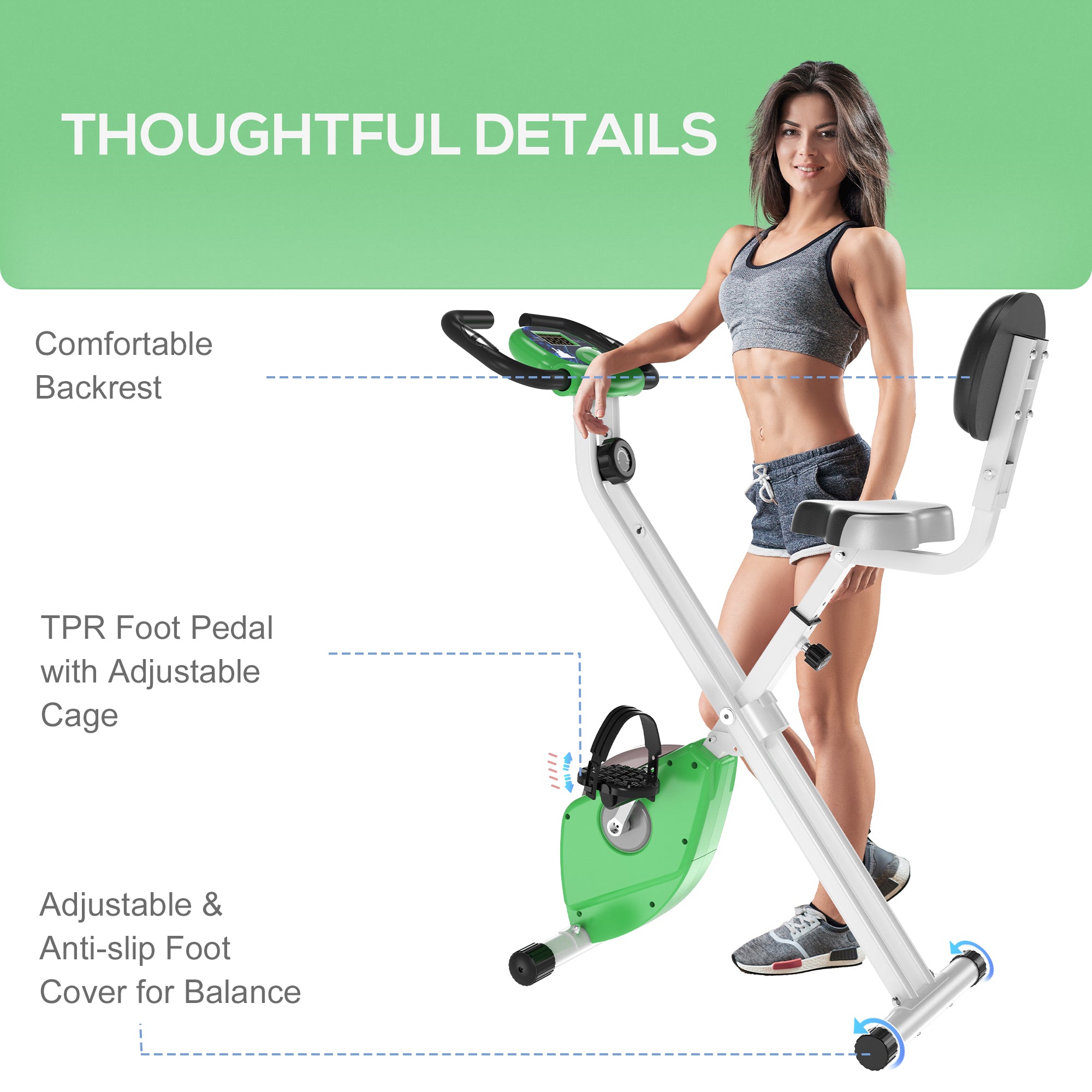 HOMCOM Folding Exercise Bike, Fitness Bicycle Indoor Trainer, Quiet 8-Level Magnetic Resistance, with LCD Monitor, Pulse Sensor and Wheels for Sport Maison and Cardio Training, Green 