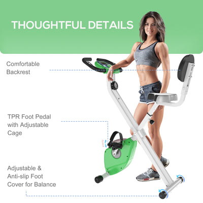 HOMCOM Folding Exercise Bike, Fitness Bicycle Indoor Trainer, Quiet 8-Level Magnetic Resistance, with LCD Monitor, Pulse Sensor and Wheels for Sport Maison and Cardio Training, Green 