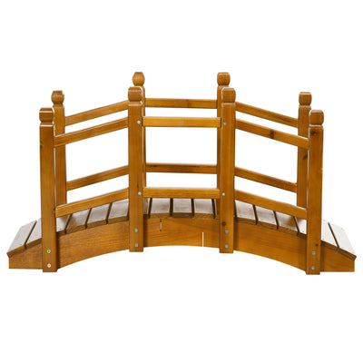Outsunny Wooden Garden Bridge with Safety Railings, Arc Footbridge for Pond Backyard Stream, Brown 