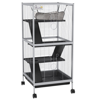 PawHut Small Animal Cage Pet Play House with Wheels Platforms Light Grey 