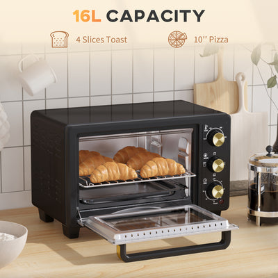 HOMCOM 16L Mini 1400W Countertop Oven - Black 