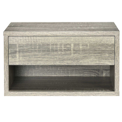 HOMCOM Set of Two Floating Bedside Tables Wall Mounted Nightstands with Drawer and Shelf for Bedroom, Brown Wood-Effect 