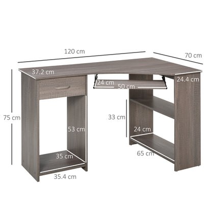 HOMCOM L-Shaped Corner Computer Desk w/ 2 Shelves Wide Worktop Keyboard Tray Drawer & CPU Stand Home Office Study Bedroom Furniture Grey 