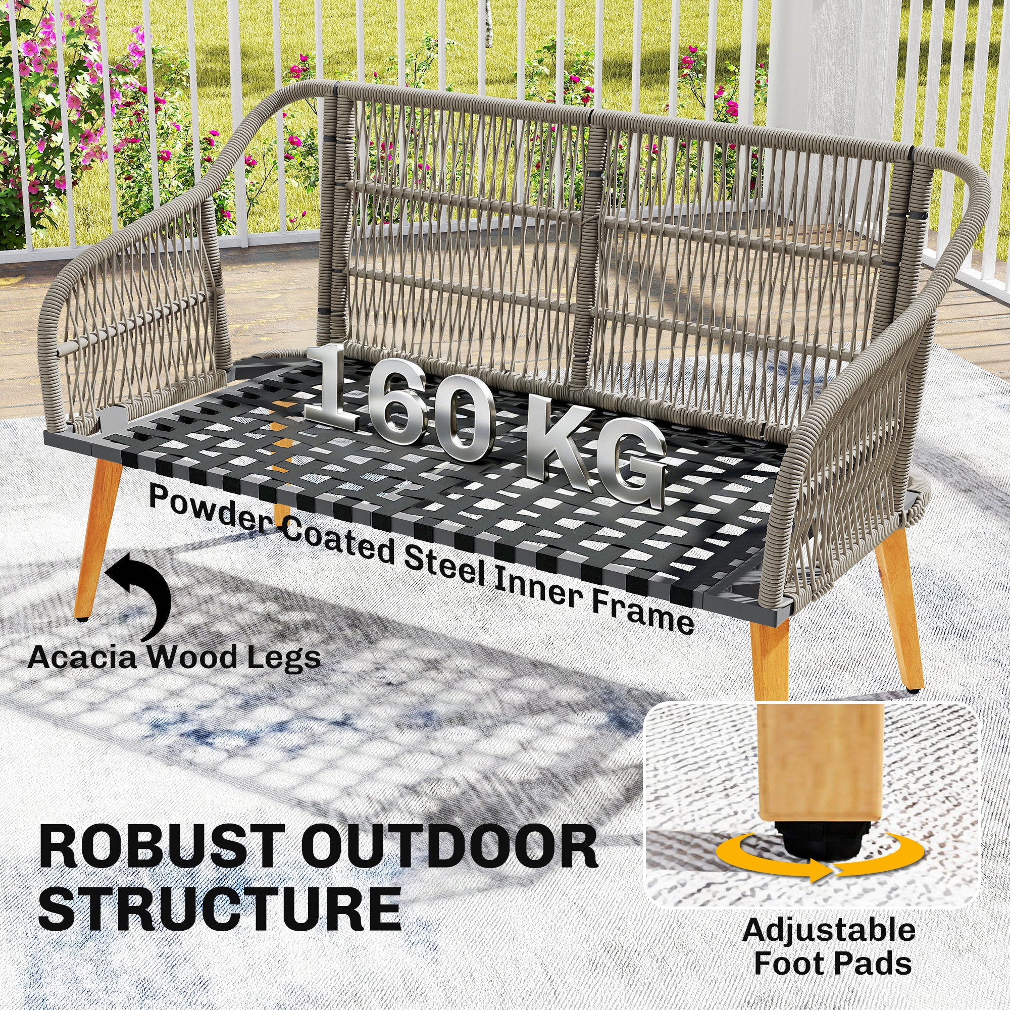Outsunny 4 Piece Rattan Garden Furniture Set with Loveseat, Armchairs, Wood Table, Wicker Patio Conversation Set, Cream White 