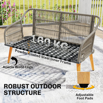 Outsunny 4 Piece Rattan Garden Furniture Set with Loveseat, Armchairs, Wood Table, Wicker Patio Conversation Set, Cream White 