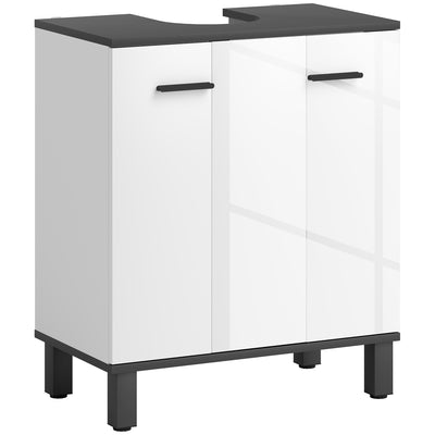 HOMCOM Under Sink Bathroom Cabinet, Modern Under Sink Cabinet with Adjustable Shelf for Basin with or without Pedestal, 60 x 34 x 70cm, High Gloss White 