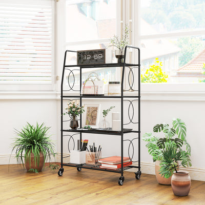 Outsunny 4-Tier Metal Plant Stand, Heavy Duty Ladder Shelf Potted Plants Display Rack with Lockable Wheels 