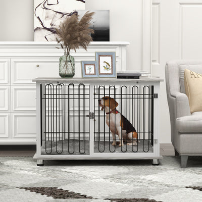 PawHut Indoor Dog Crate Furniture, Side End Table, with Soft Washable Cushion, Lockable Doors, for Large Dogs 