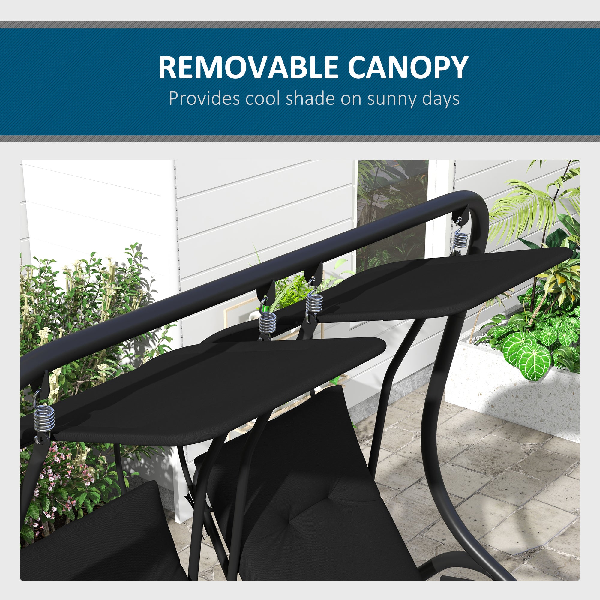 Outsunny Two-Seat Garden Swing Chair, with Protective Canopy - Black 