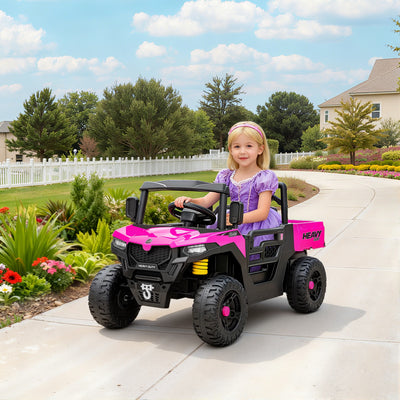 AIYAPLAY Kids Ride on Car, 12V Electric Kids UTV with Electric Dump Bed, 4-Wheel Suspension for 3-8 Years, Pink 
