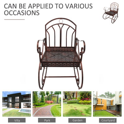 Outsunny Metal Single Chair 1 Seater Garden Outdoor Rocking Chair Vintage Style Bronze 