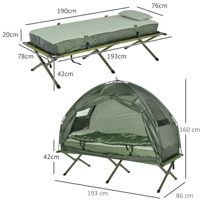 Outsunny 1 person Foldable Camping Tent w/Sleeping Bag Air Mattress Outdoor Hiking Picnic Bed cot w/Foot Pump 