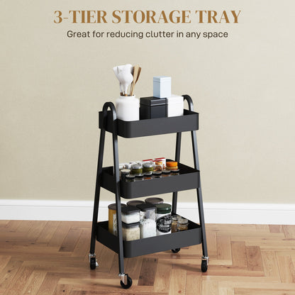 HOMCOM Three-Tier Storage Trolley - Black 
