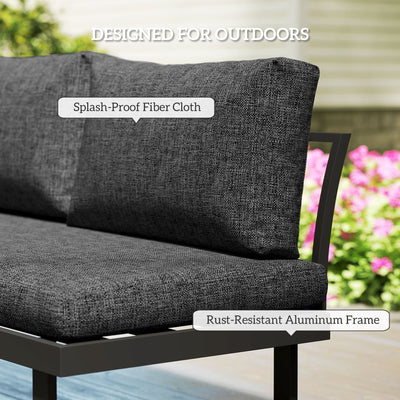Outsunny 4 Seater L Shaped Aluminium Sectional Garden Furniture Set with 2 Loveseats and Wood-Plastic Coffee Table - Dark Grey 