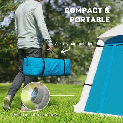 Outsunny Inflatable Camping Tent w/ Hand Pump, Easy Setup 1/2 Person Blow Up Tent Waterproof 190T Taffeta w/ Mesh Windows, Doors and Carry Bag, Light Blue 