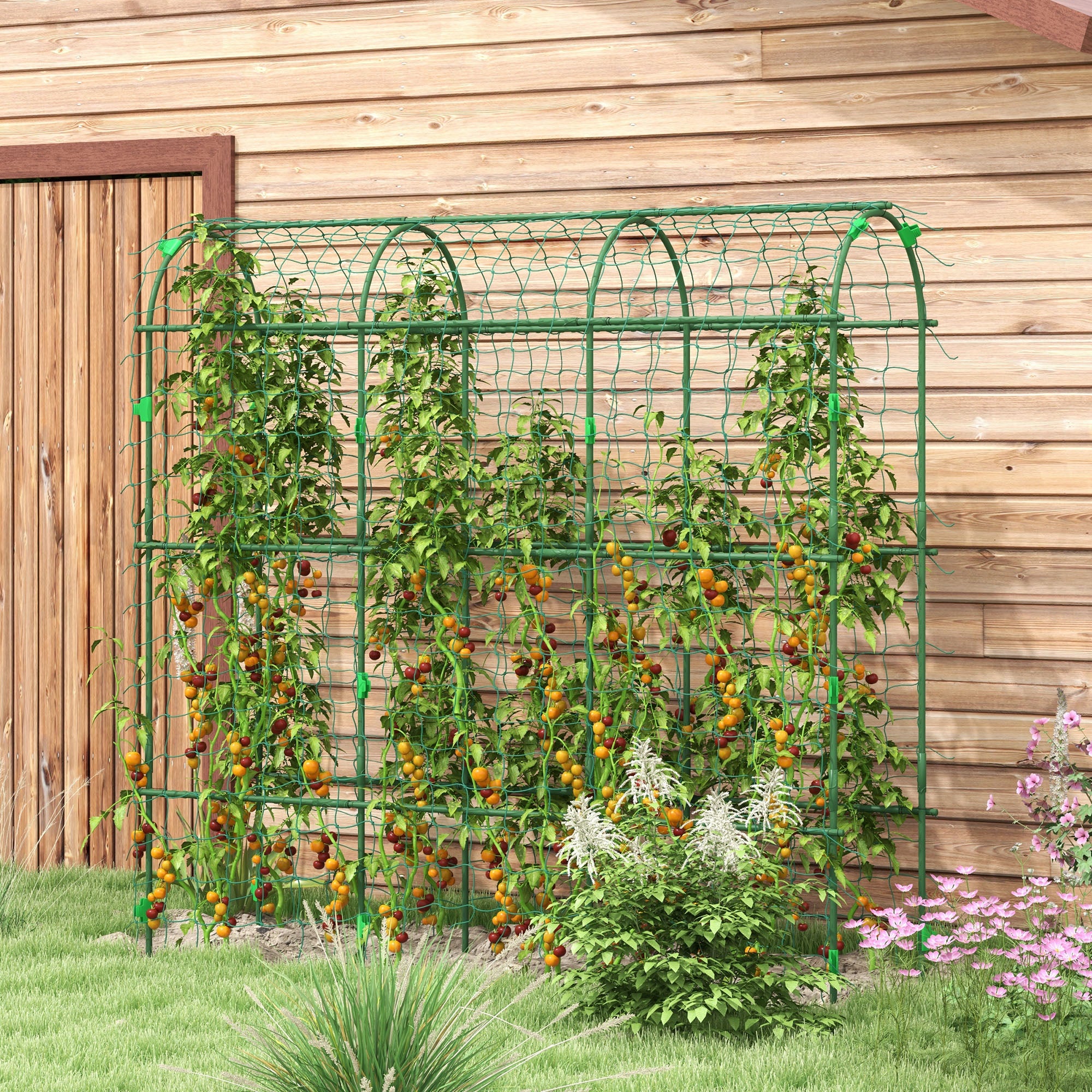 Outsunny 183 cm Tall Metal Garden Trellis, Arch Trellis for Climbing Plants Outdoor with Climbing Net 