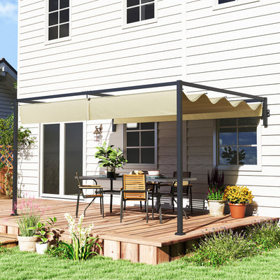 Outsunny 3 x 4m Lean To Steel Pergola, with Moving Fabric Canopy - Khaki 