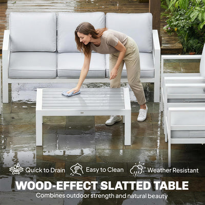 Outsunny 5 Pieces Aluminium Garden Furniture Set with Olefin Cushions, Extra Deep Outdoor Garden Sofa Set, White 