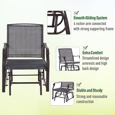Outsunny Glider Rocking Chair & Table Set 2 Single Seaters Rocker Garden Swing Chair Patio Furniture Bistro Set Grey 