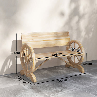Outsunny Fir Wood 2-Seater Outdoor Garden Wagon Wheel Bench, Natural Wood Finish 
