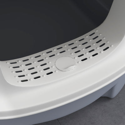 PawHut Cat Litter Box with Lid, Scoop, Deodorization Bags, Top Entry, Cat Toilet Easy Clean with Drawer Pan, Grey 