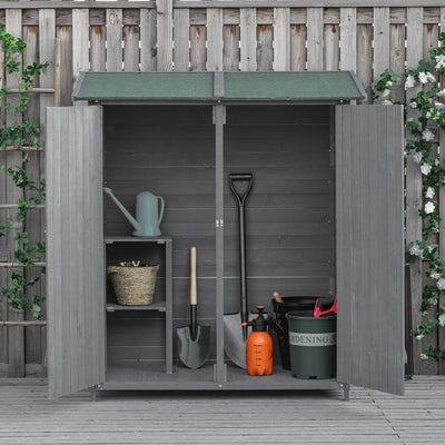Outsunny 139 x 75 Fir Wood Garden Shed, with Asphalt Roof - Grey 