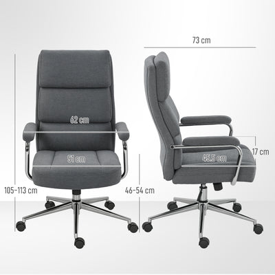 HOMCOM Executive Office Chair, Linen Fabric Computer Desk Chair with Double-Layer Back Cushion, Tilt Function, Height Adjustable for Home, Charcoal Grey 