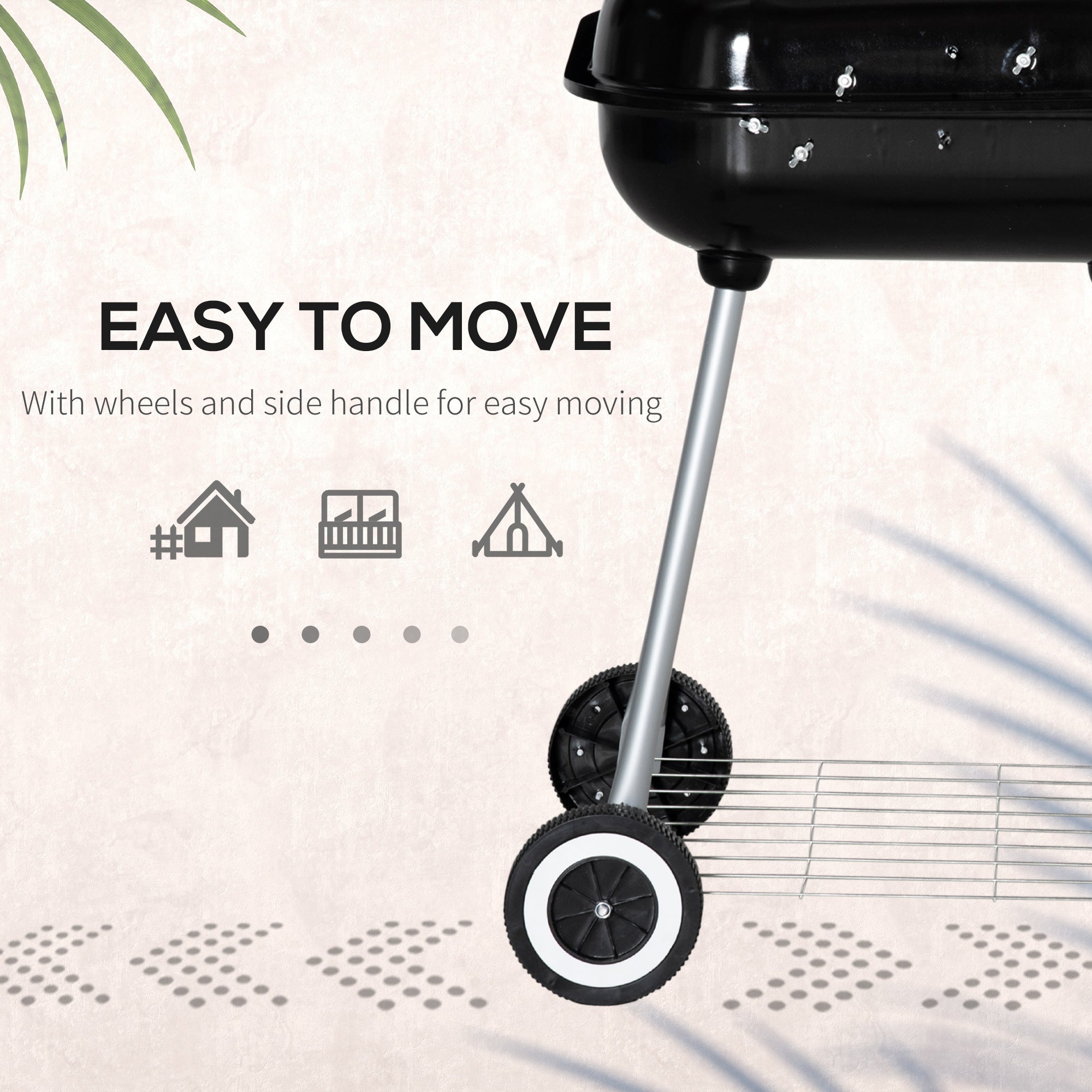 Outsunny Portable BBQ Charcoal Grill with 2 Wheels and Cooking Utensils, Smoker Grill with Lid for Outdoor Barbecues, Camping, Picnic, Courtyard 