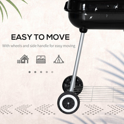 Outsunny Portable BBQ Charcoal Grill with 2 Wheels and Cooking Utensils, Smoker Grill with Lid for Outdoor Barbecues, Camping, Picnic, Courtyard 