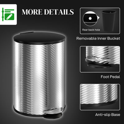 HOMCOM 20L Stainless Steel Compact Home Bin 