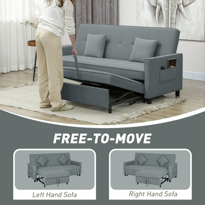 HOMCOM Three-Person Velvet-Feel Sofa Bed - Grey 