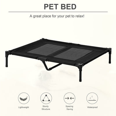 PawHut Large Raised Dog Bed Cat Elevated Lifted Cooling Portable Camping Basket Outdoor Indoor Mesh Pet Cot Metal Frame Black 