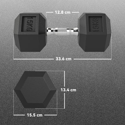 HOMCOM 2x15KG Rubber Hex Dumbbell Portable Hand Weights Dumbbell Home Gym 
