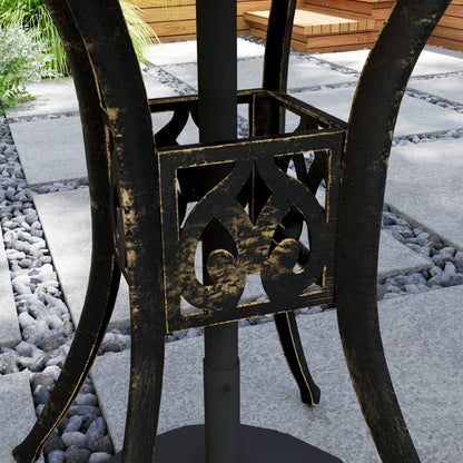 Outsunny 78 cm Round Garden Dining Table with Parasol Hole Antique Cast Aluminium Outdoor Table Only, Bronze Tone