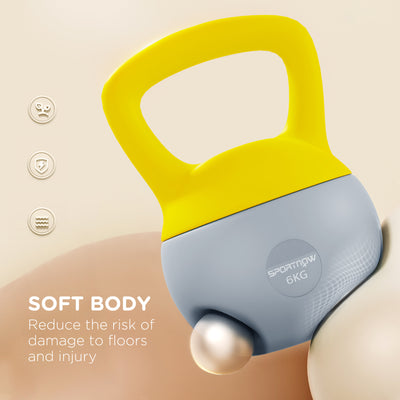 SPORTNOW Soft Kettlebell, 6kg Kettle Bell with Non-Slip Handle for Home Gym Weight Lifting and Strength Training, Yellow and Grey 