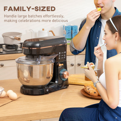 HOMCOM Stand Mixer, 5L Food Mixer for Baking, 6 Speeds and Pulse Setting, 1400W Cake Electric Kitchen Mixer with Dough Hook, Whisk, Stainless Steel Bowl, Splash Guard, Beater, Black 