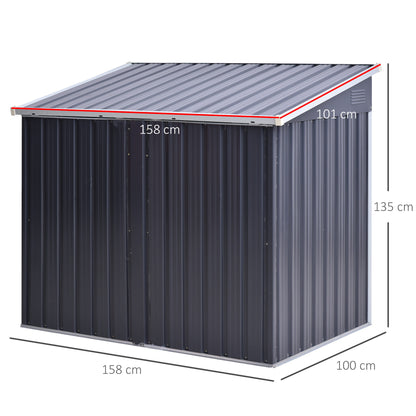 Outsunny 3.2 x 5.1ft Corrugated Steel Two-Bin Storage Shelter - Black 
