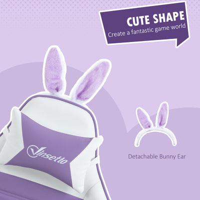 Vinsetto Racing Gaming Chair, Reclining PU Leather Computer Chair with Removable Rabbit Ears, Footrest, Headrest and Lumber Support, Purple 