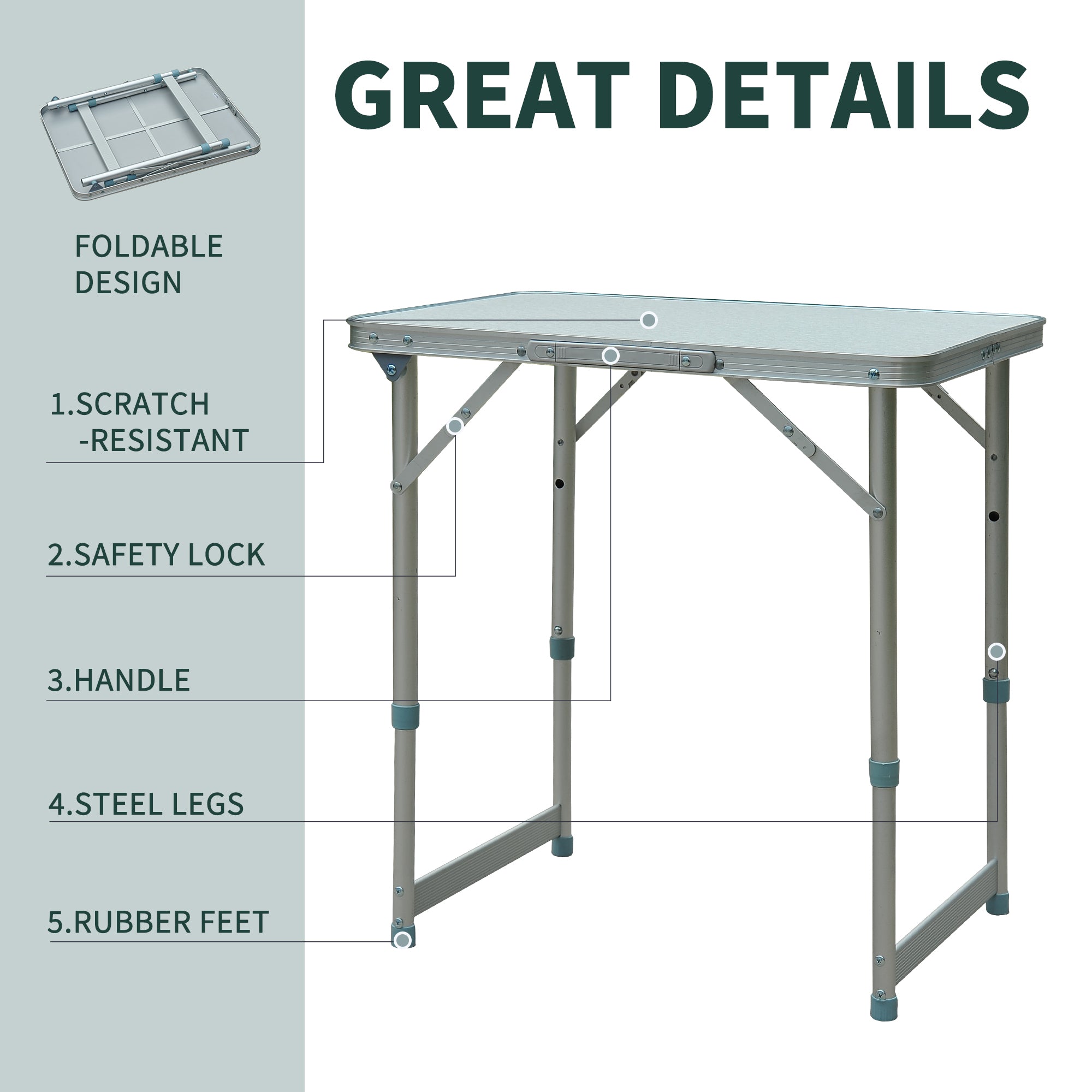 Outsunny Patio Foldable Picnic Table-Silver 