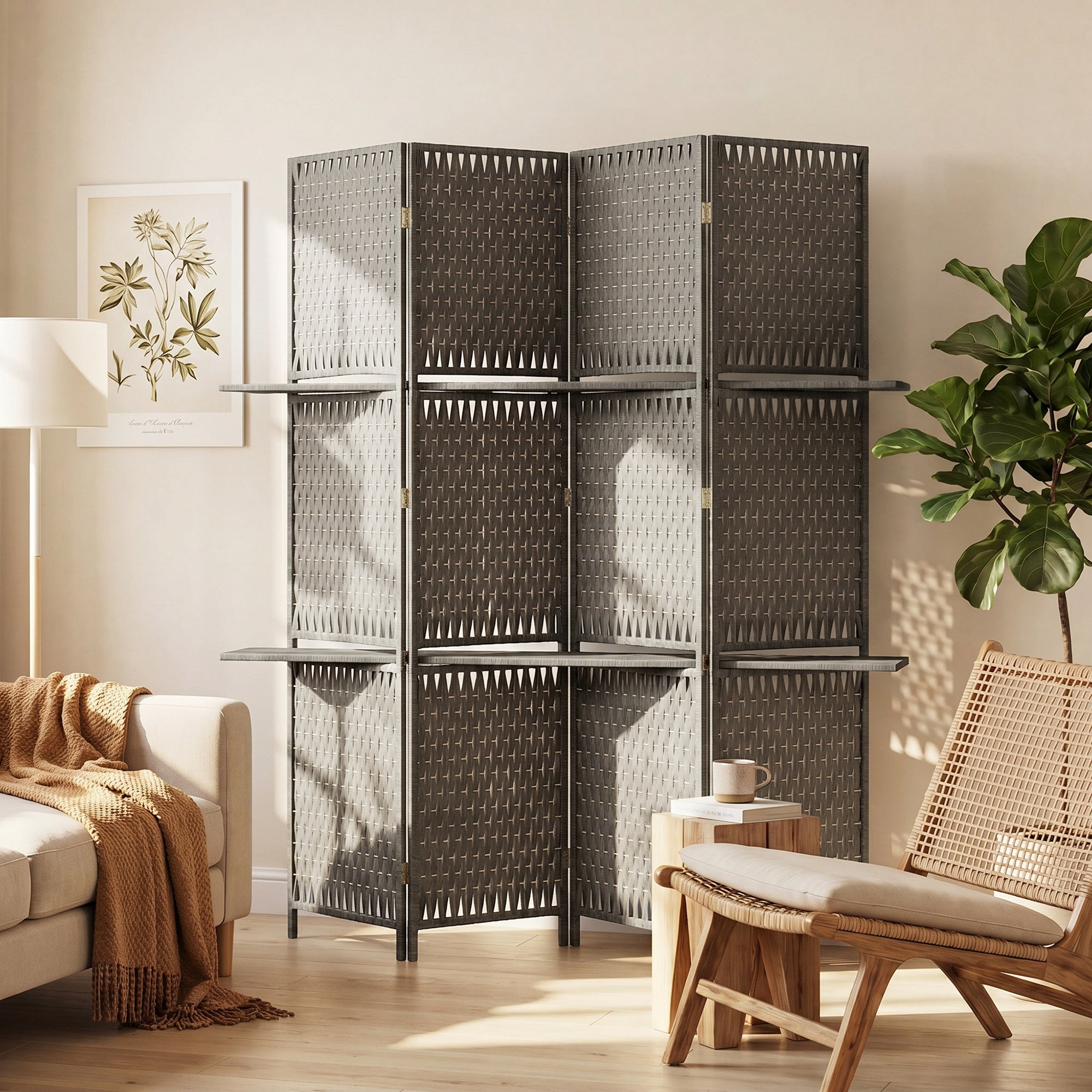 HOMCOM Wave Fibre Freestanding Folding Privacy Screen Panels, Room Divider, Grey