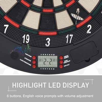 HOMCOM  Electronic Dartboard Set 26 Games and 185 Variations with 6 Darts and Cabinet to Stroage Multi-Game Option Ready-to-Play 