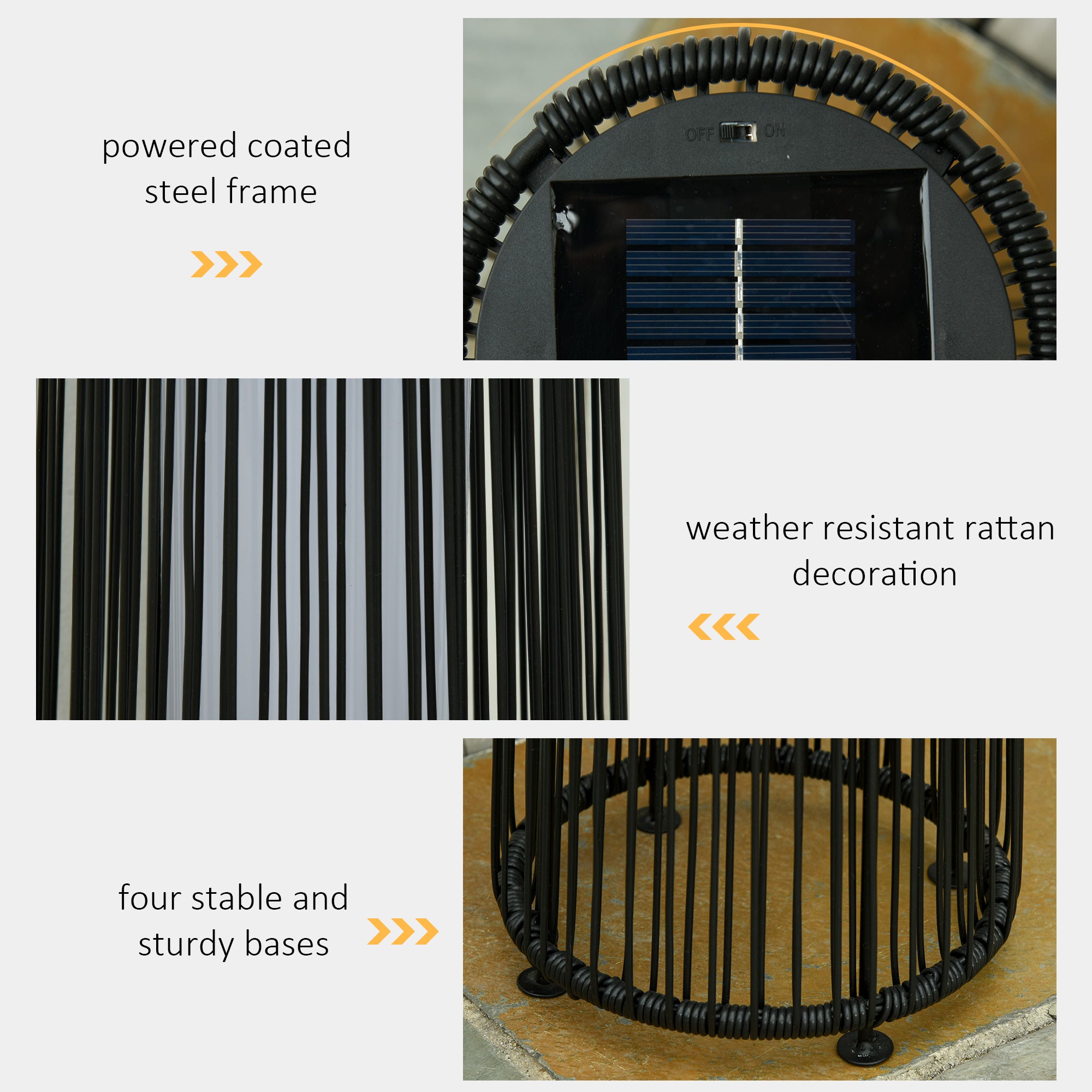 Outsunny Patio Garden Solar Powered Lights Woven Resin Wicker Lantern Auto On/Off 