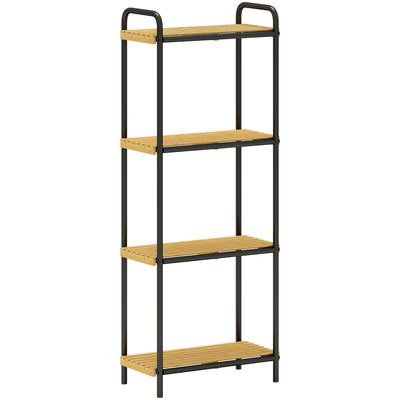 HOMCOM 4-Tier Bamboo Bathroom Storage Shelf, Freestanding Narrow Shelving Unit with Slatted Shelves for Kitchen Bathroom Living Room, 41.5 x 21.5 x 106 cm, Natural and Black 